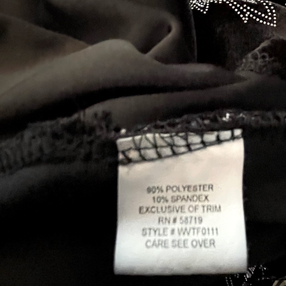 Woman’s Elementz Black Velvet type dressy top with silver scroll floral design. - Picture 5 of 6